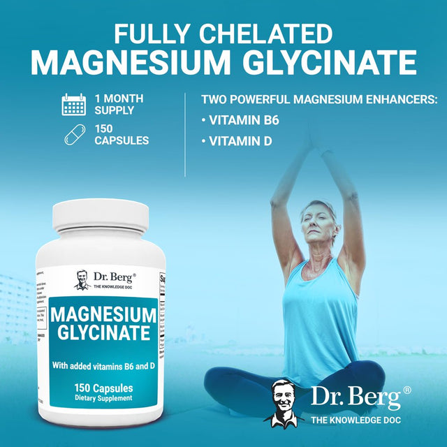 Dr. Berg Magnesium Glycinate 400 Mg - Chelated Magnesium Glycinate Capsules, 150 Ct