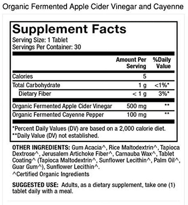 Dr. Mercola, Organic Fermented Apple Cider Vinegar and Cayenne Pepper, 30 Servings (30 Tablets), Supports a Healthy Metabolism, Non GMO, Soy Free, Gluten Free, USDA Organic