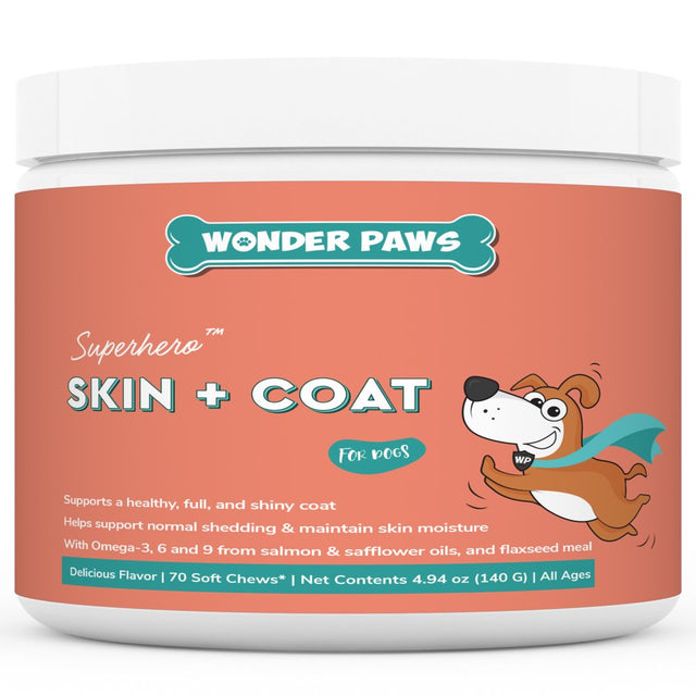 Wonder Paws Skin & Coat Supplement for Dogs with Salmon Oil, Omega 3 & 6, EPA & DHA - 70 Chews Pet Supplement