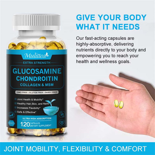 Mulittea Glucosamine Chondroitin Collagen & MSM Advanced Joint & Cartilage Formula, Supports Joints, Mobility & Cartilage (Non-Gmo, 120 Capsules)