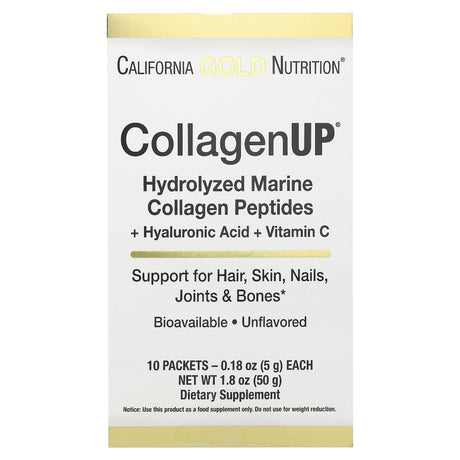 Collagen Peptides Powder with Hyaluronic Acid, Support for Healthy Hair, Skin, Nails, Joints and Bones, Non-Gmo, Gluten and Dairy Free, Unflavored, 10 Packets, 0.18 Oz (5.16 G) Each