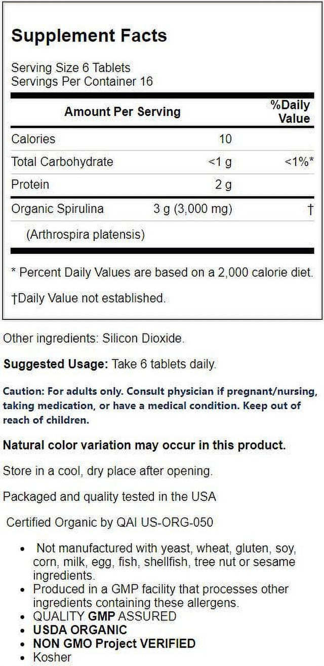 NOW Foods - Organic Spirulina 500 Mg. - 100 Tablets