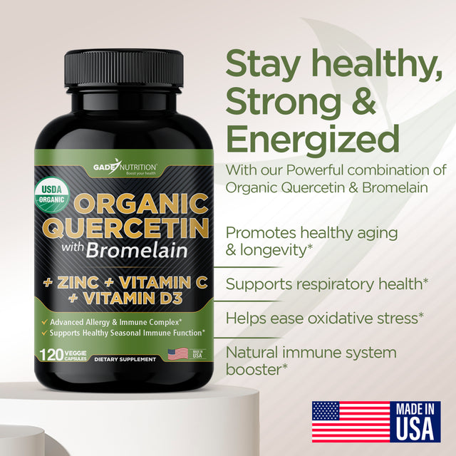 Quercetin with Vitamin C and Zinc - Nettle Quercetin - Quercetin 500Mg - Quercetin with Bromelain - Zinc Quercetin + Vitamin D3 - 240 Veggie Caps - (Non-Gmo, Gluten-Free, Vegan) 4 Month Supply