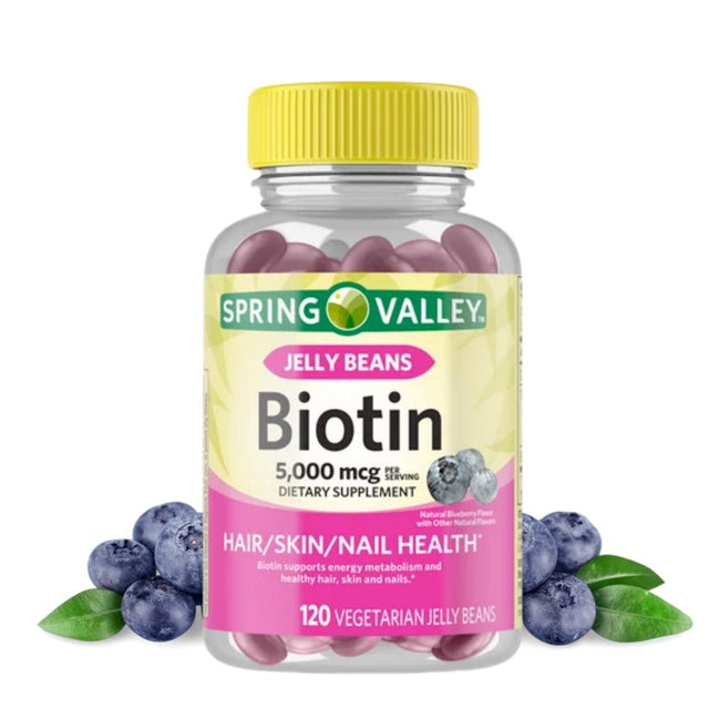 Spring Valley Biotin, 5,000 Mcg Vegetarian Jelly Beans Supplement, 120 Count