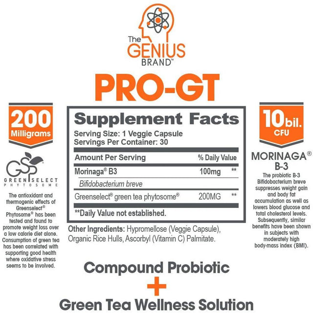 Digestion Supplement, Probiotics for Weight Loss with Green Tea Extract, Fat Burner Genius Pro-Gt by the Genius Brand