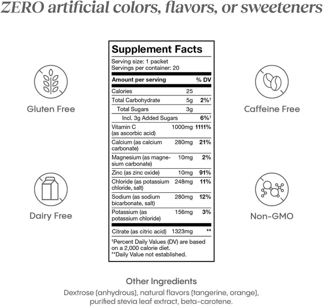 Hydralyte Electrolytes plus Immunity, Citrus Low Sugar Rapid Rehydration Powder - Lightly Sparkling Electrolyte Powder Packets with 1,000Mg Vitamin C and Zinc for an Immune Boost (8Oz Serve, 20 Count)