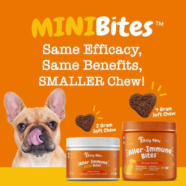 Zesty Paws Allergy & Immune Mini Bites for Small Dogs, for Seasonal Allergies, Immune + Sensitive Skin & Gut Health, Lamb Flavor, 90 Soft Chews