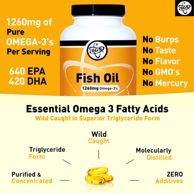 TGS Nutrition Wild Omega 3 Fatty Acid Fish Oil Supplement - 1260Mg EPA DHA