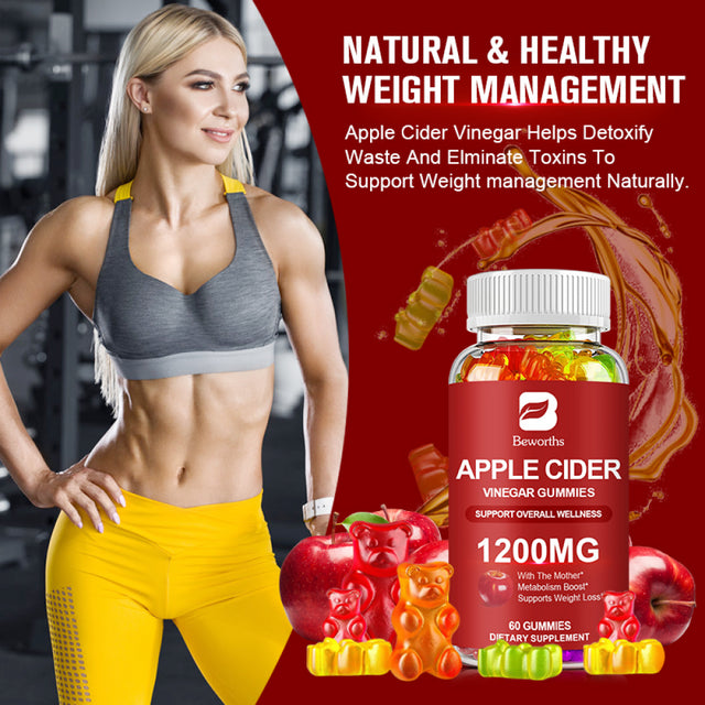 Apple Cider Vinegar ACV Gummies - Gut Health & Natural Energy Supplement with Vitamin - Apple Cider Vinegar with Mother Body Cleanse Detox for Women & Men 60 Servings