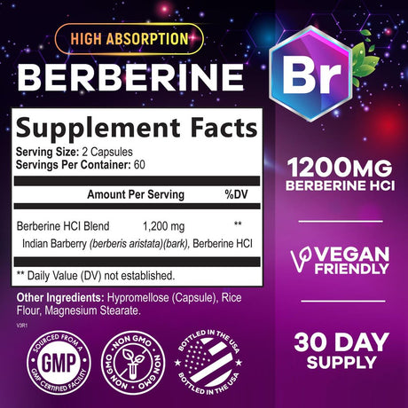 Berberine Supplement 1200Mg per Serving - High Absorption Heart Health Support & Immune System Support - Berberine plus - Berberine HCL Supplement Pills, Gluten-Free, Non-Gmo - 120 Veggie Capsules