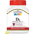 21St Century Vitamin D3, 50 Mcg (2,000 IU), 250 Softgels