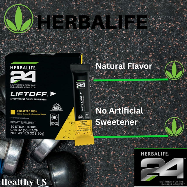 HERBALIFE24 Liftoff: Pineapple Push (30 Stick Packs) Nutrition for the 24-Hour Athlete, Energy Supplement, Natural Flavor with Other Natural Flavors, Certified for Sport, Certified Vegetarian