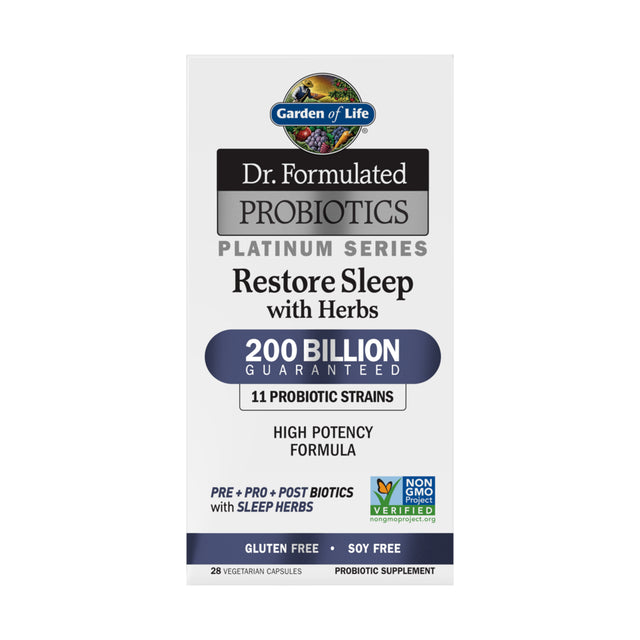 Garden of Life Dr. Formulated Probiotics Platinum Series Restore Sleep with Herbs 200 Billion CFU Guaranteed for Digestion, Immune Support, Restful Sleep, 28 Capsules *EN