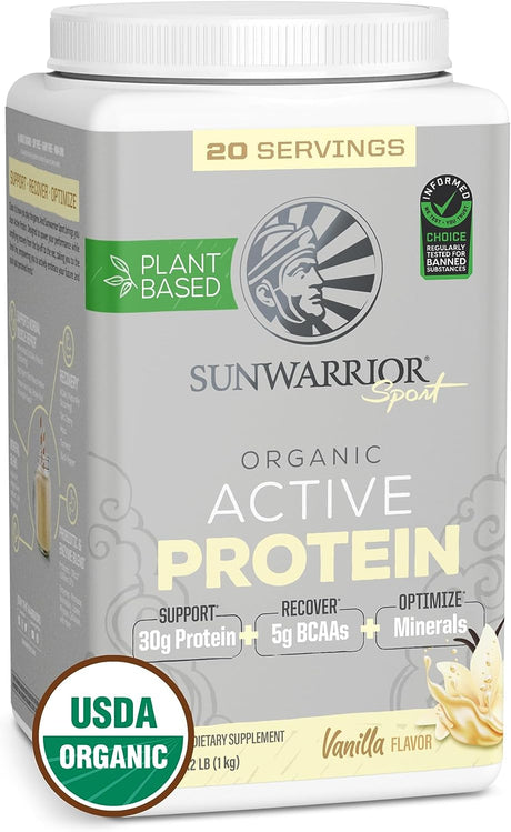 Sunwarrior Vegan Protein Powder USDA Organic | BCAA Sugar Free Gluten Free Non-Gmo Dairy Free | Vanilla 20 Servings | Sport Organic Active Protein