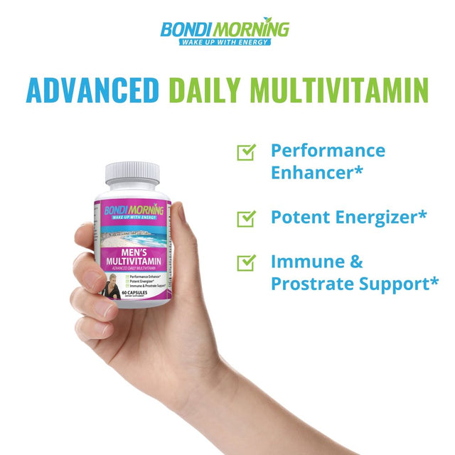 Bondi Morning Men'S Multivitamin - Performance Enhancer & Energizer Nongmo Advanced Daily Dietary Supplement - Vitamins, Minerals, Antioxidants & Herbs - 60 Capsules