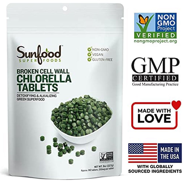 Sunfood Superfoods Organic Chlorella Tablets Chlorophyll Green Superfood Tabs, 8 Oz