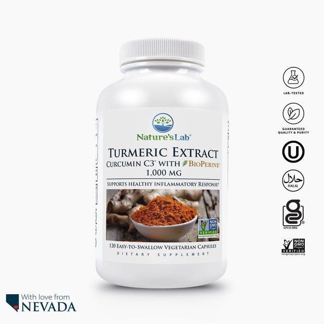 Nature'S Lab Turmeric Curcumin C3 Complex 1000Mg - 120 Capsules (60 Day Supply) - Turmeric Extract 1000Mg & Bioperine 5Mg Standardized to 95%, Promotes Cardiovascular, Immune, Joint, Skin Health*