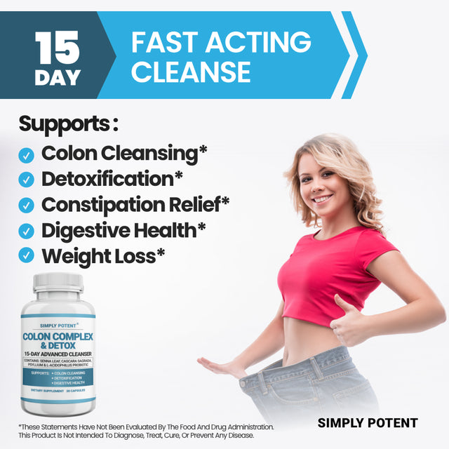 Colon Cleanse Detox Capsules for Colon Health, 15 Day Colon Cleanser Supplement W/Probiotic & Natural Laxative for Constipation Relief, Digestive Health, Colon Detox, Weight Loss & Energy Boost 30 Ct