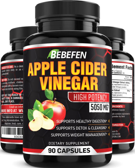 Apple Cider Vinegar Capsules - 5050Mg Formula Pills with Black Pepper Extract - 90 Capsules Apple Cider Vinegar Pills for Supports Healthy Weight Management, Digestion, Detox & Immune -3 Months Supply