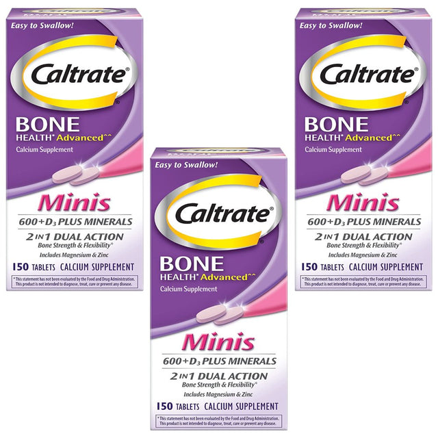 Caltrate Calcium & Vitamin D3 Supplement plus Minerals Mini Tablets, 150 Ea (Pack of 3)