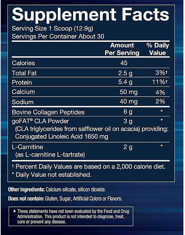 BODYTECH CLA Carnitine Collagen - Supports Fat Metabolism & Healthy Skin - Unflavored (13.65 Oz. / 30 Servings)