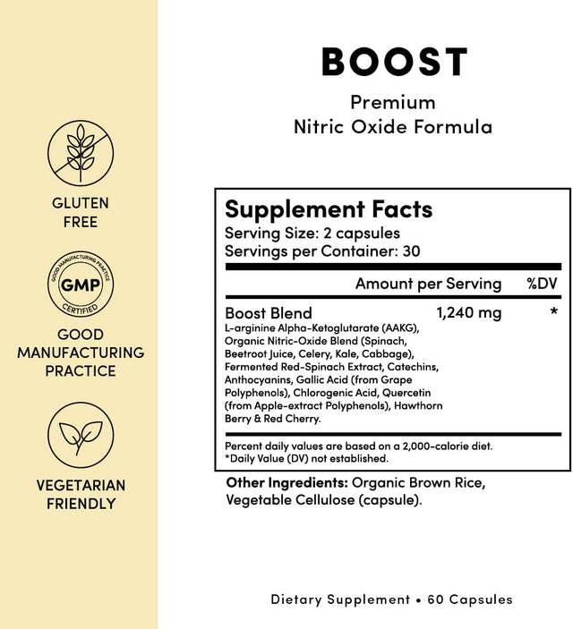 Tranont Boost - Premium Nitric Oxide Supplement Formula - Promotes Optimal Health - Improves Performance - Daily Nitrate Supplement - 60 Capsules