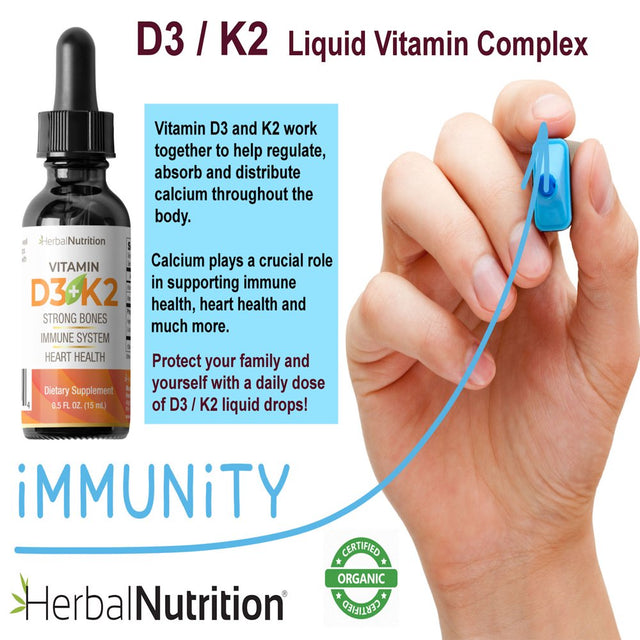 Vitamin D3 Liquid Complex Organic D3 K2 5000Iu 270 Servings from Herbal Nutrition