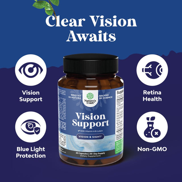 Complete Eye Health Supplement for Adults - Lutein 20Mg per Serving Eye Vitamins for Vision Dry Eyes Pressure and Blue Light Protection with Beta Carotene and Bilberry Extract for Eyes