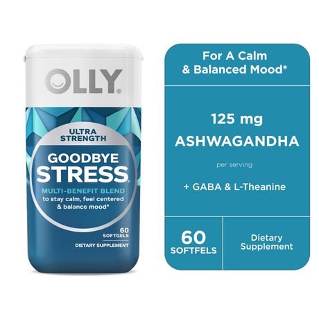 OLLY Ultra Strength Goodbye Stress Softgel, Stress Support, Ashwagandha, L-Theanine, 60 Ct