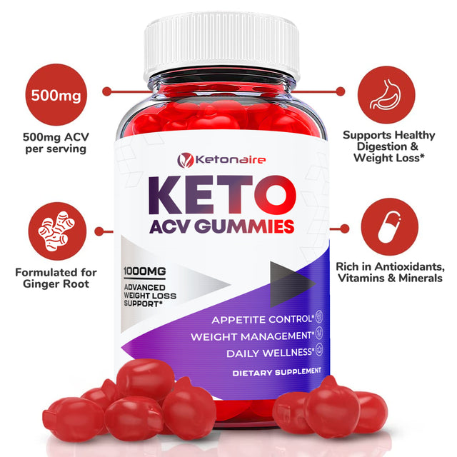 (1 Pack) Ketonaire Keto ACV Gummies - Supplement for Weight Loss - Energy & Focus Boosting Dietary Supplements for Weight Management & Metabolism - Fat Burn - 60 Gummies