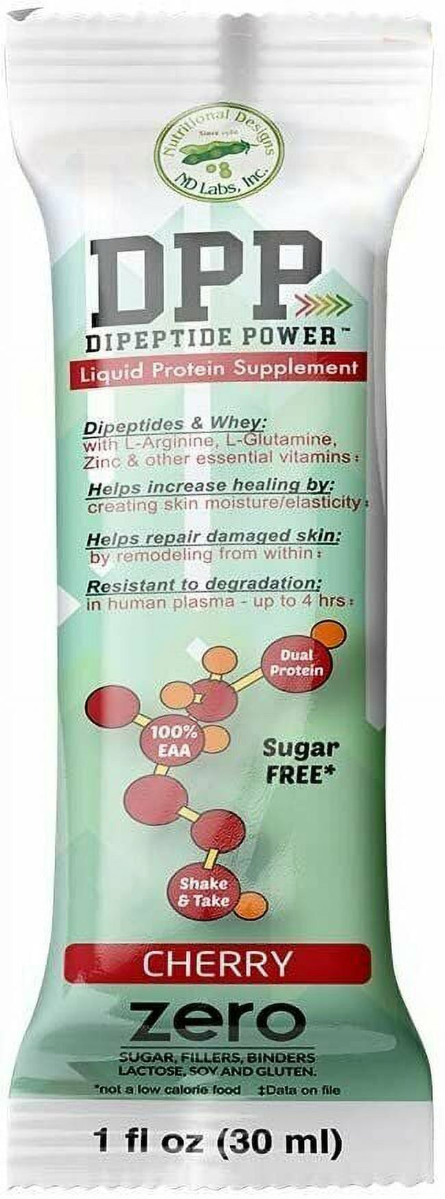 DPP Dipeptide Power Liquid Collagen & Whey Protein Supplement, Sugar-Free, Promotes Healthy Skin & Hair for Men & Women, Cherry, Single Serve Packet, 1Oz, Case of 25