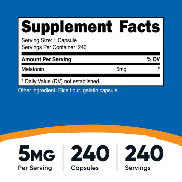 Nutricost Melatonin 5Mg, 240 Capsules - Non-Gmo, Gluten Free Supplement