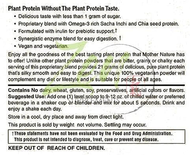 Plant Protein-Vanilla 1020G 2.2Lb-Powder - 25 Grams of Protein per Serving -Vegan, Low Net Carbs, Non Dairy, Gluten Free, Lactose Free, No Sugar Added, Soy Free, Kosher, Non-Gmo