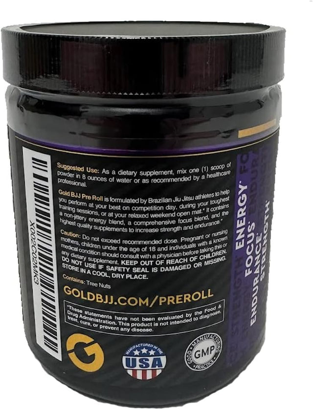 Gold BJJ Preroll - Jiu Jitsu Pre Workout Supplement for Energy, Focus, and Endurance - Martial Arts Specific Pre-Workout Powder Formula with Natural Flavors (Acai Berry, 30 Servings)