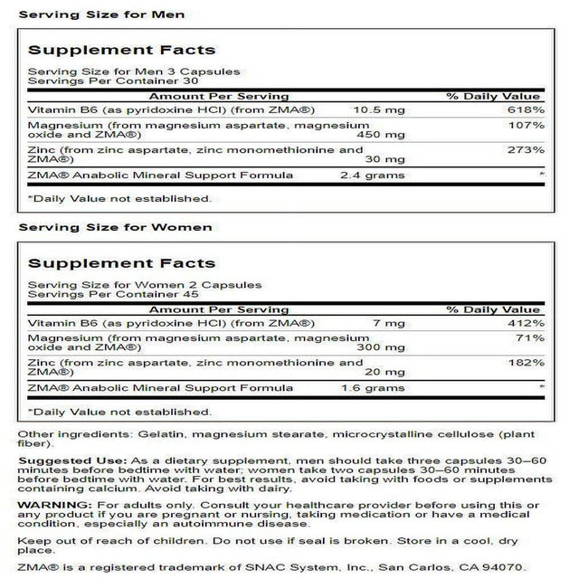 Swanson ZMA - Energy, Metabolism, and Muscle Recovery Support for Men and Women - Anabolic Mineral Support for Athletes Combining Zinc and Magnesium with Vitamin B6 - (90 Capsules, 800Mg Each)