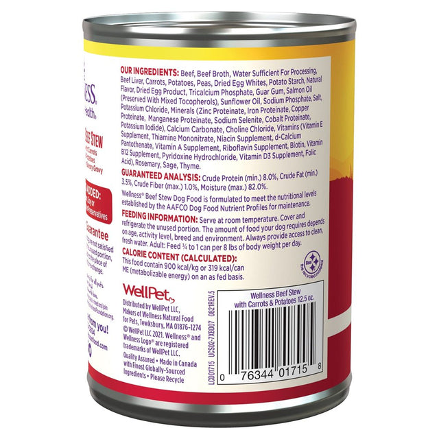 Wellness Thick & Chunky Natural Grain Free Canned Dog Food, Beef Stew, 12.5-Ounce Can (Pack of 12)