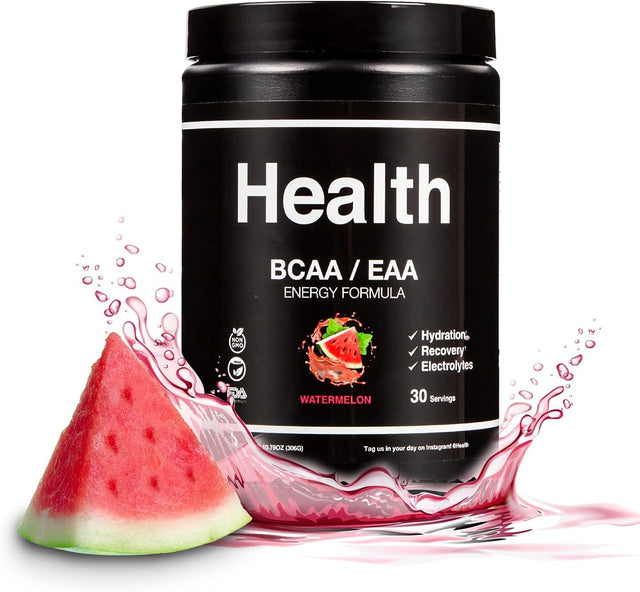 Health BCAA EAA Powder + Electrolytes, Watermelon - USDA Organic, Vegan, All-Natural, Hydration & Recovery for Men & Women