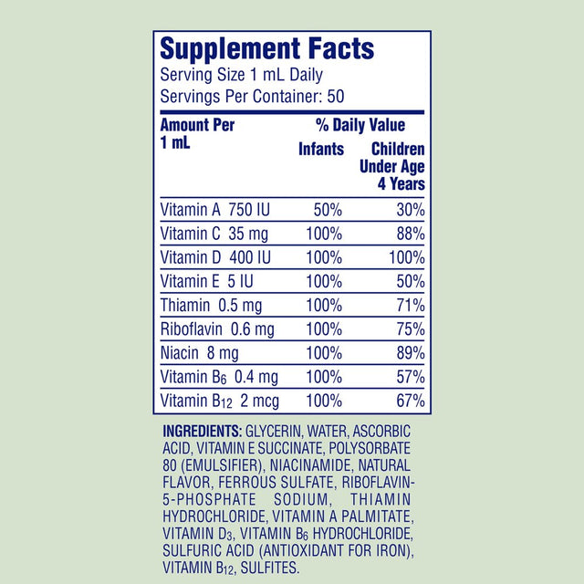 Enfamil Poly-Vi-Sol 8 Multi-Vitamins Supplement Drops for Infants & Toddlers, Supports Growth & Development, 50 Ml Dropper Bottle