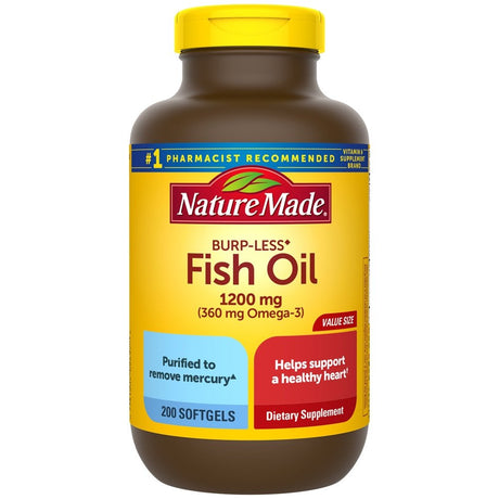 Nature Made Fish Oil Burp-Less Value Size -- 1200 Mg - 200 Liquid Softgels