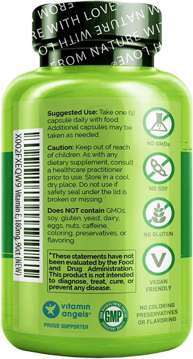 NATURELO Vitamin E - 180 Mg (300 IU) of Natural Mixed Tocopherols from Organic Whole Foods - Supplement for Healthy Skin, Hair, Nails, Immune & Eye Health - Non-Gmo, Soy Free - 90 Vegan Capsules