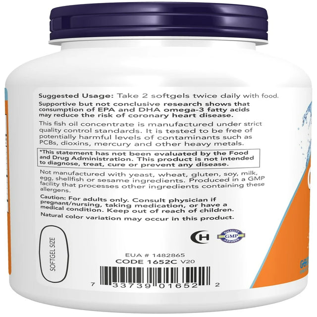 NOW Supplements, Omega-3 180 EPA / 120 DHA, Molecularly Distilled, Cardiovascular Support*, 200 Softgels