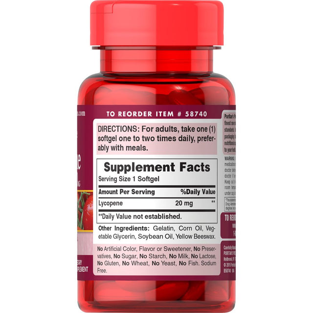 Puritans Pride Lycopene 20 Mg Softgels, 60 Count