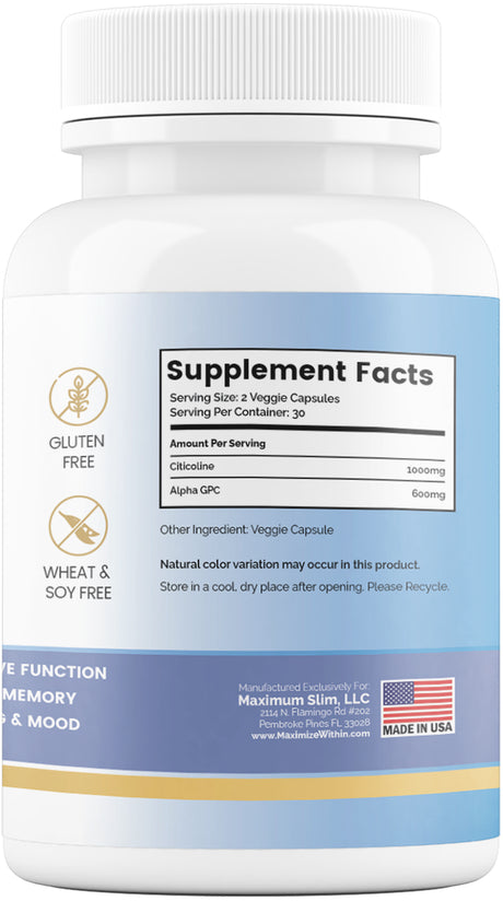 Maximize within Alpha GPC + Citicoline 60 Cap, 1600Mg Concentrated Formula - Supports Memory, Focus, Mood & Energy