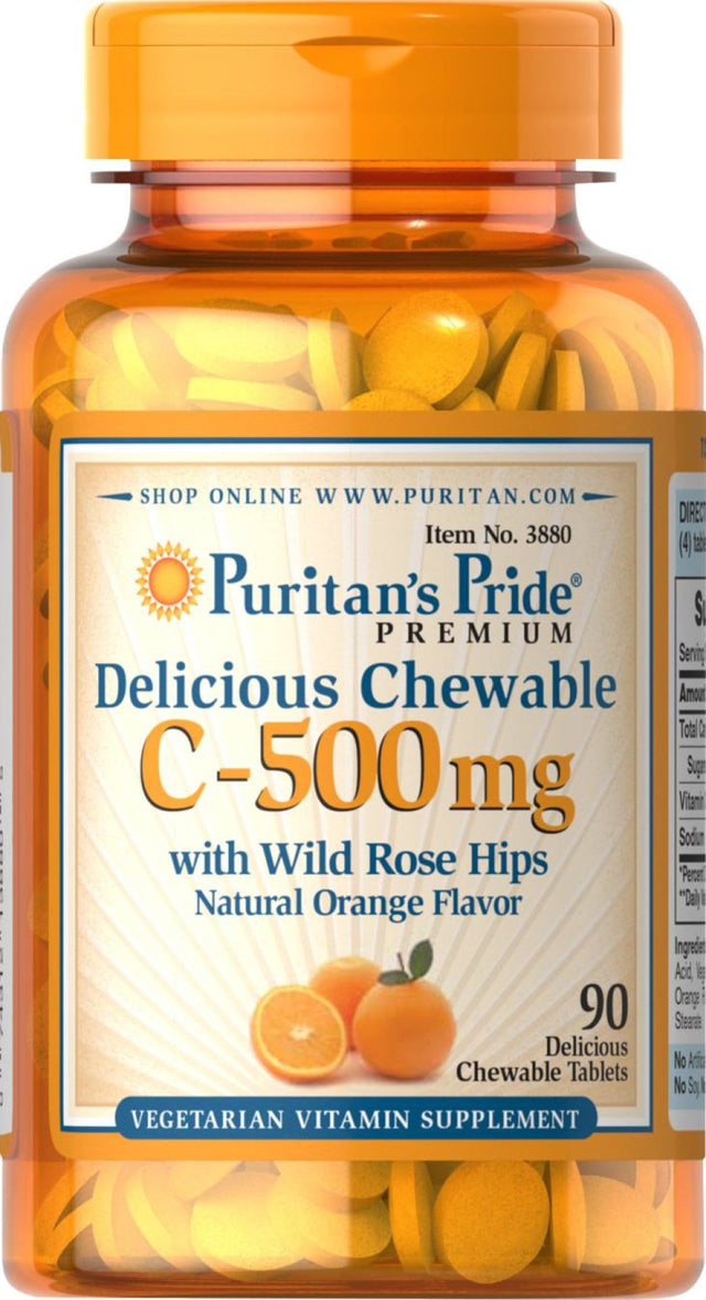 Puritan'S Pride Vitamin C Chewables with Rose Hips, 500Mg, White, 90 Count, Chewable Tablets