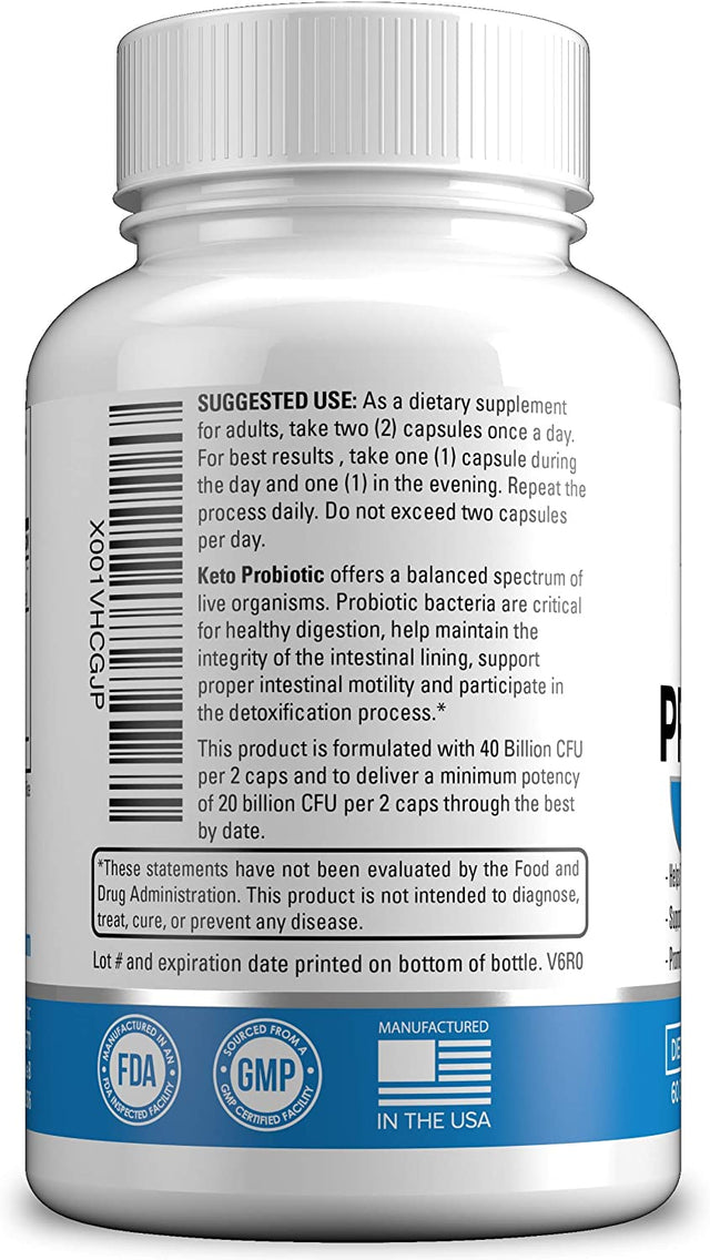 Keto Probiotics with Prebiotic - Digestive & Gut Health - Supports Occasional Constipation, Diarrhea, Gas & Bloating - Probiotics for Women & Men - Ketogenic Diet Probiotic - 60 Capsules