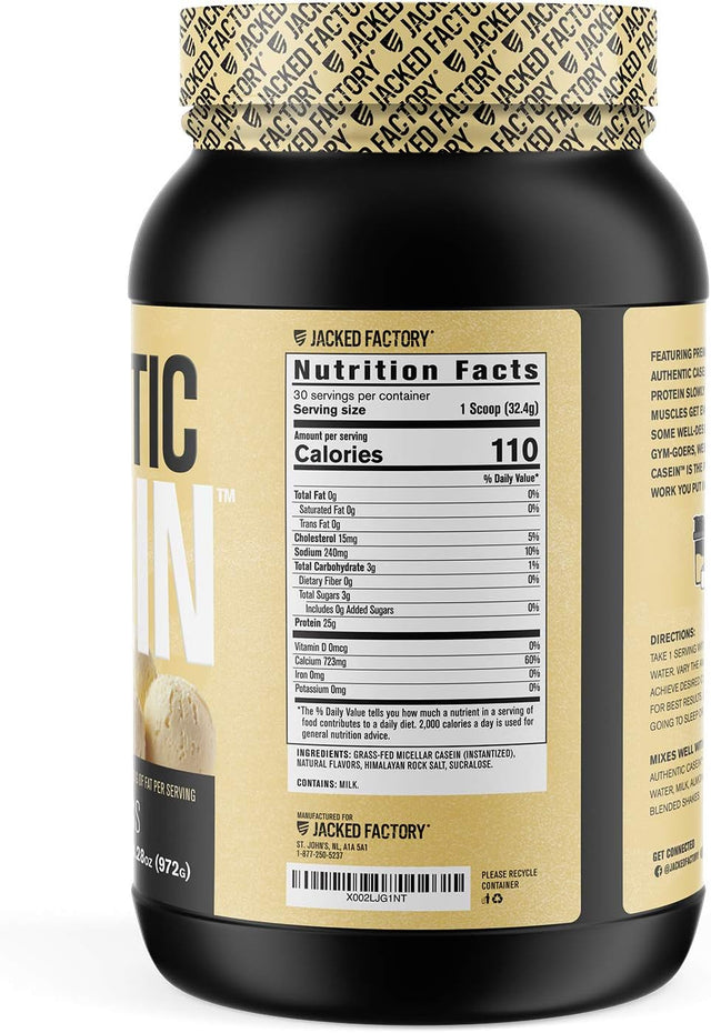 Authentic Grass Fed Micellar Casein Protein Powder - Slow Absorbing, Low Carb, Non-Gmo, Grass-Fed Muscle Building Casein W/ Bcaas for Sustained Post Workout Muscle Recovery - 30 Sv, Vanilla