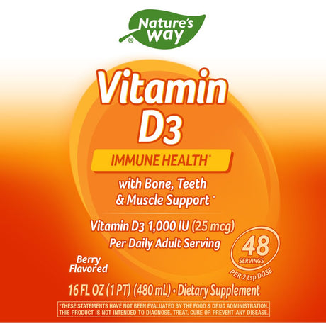 Nature'S Way Vitamin D3 1000 IU, Fast Absorbing, 16 Ounces, Natural Berry Flavored