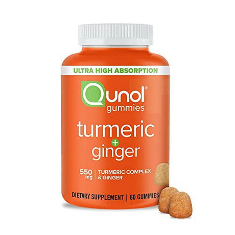 Turmeric and Ginger Gummies, Qunol Gummy with 500Mg Turmeric + 50Mg Ginger, Joint Support Supplement, Vegan, Gluten Free, Ultra High Absorption (60 Count, Pack of 1), Packaging May Vary