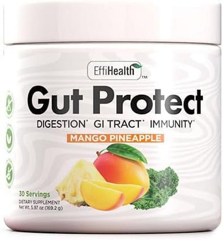 Gut Protect Greens Superfood Powder with Probiotics & Prebiotics – Super Greens Powder, Smoothie & Juice Mix Powder - Digestive Health, Immune Health & Regularity Support – Mango, Pineapple