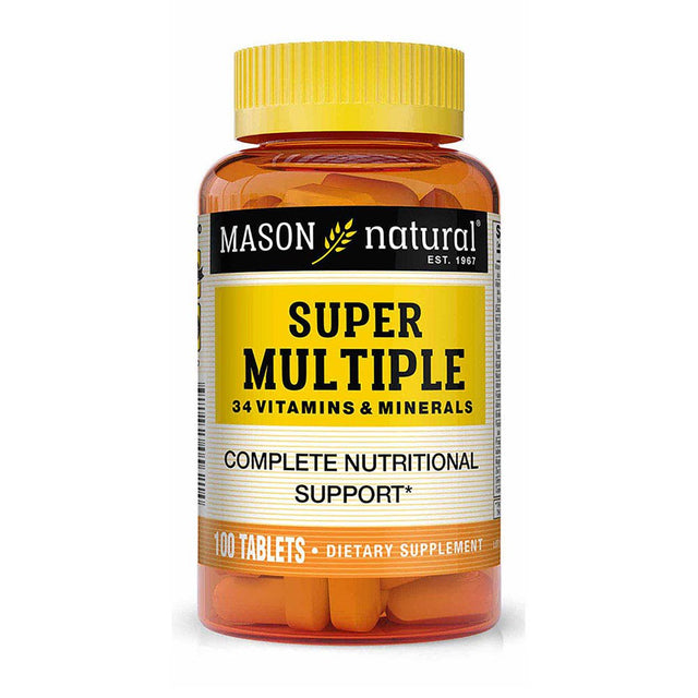 Mason Natural Super Multiple 34 Vitamins and Minerals - Complete Nutritional Support, All in One Multivitamin, Supports Overall Health, 100 Tablets